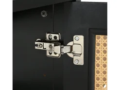 Aparador negro con 4 puertas de ratán y estantes regulables, tiradores de metal, para salón y comedor