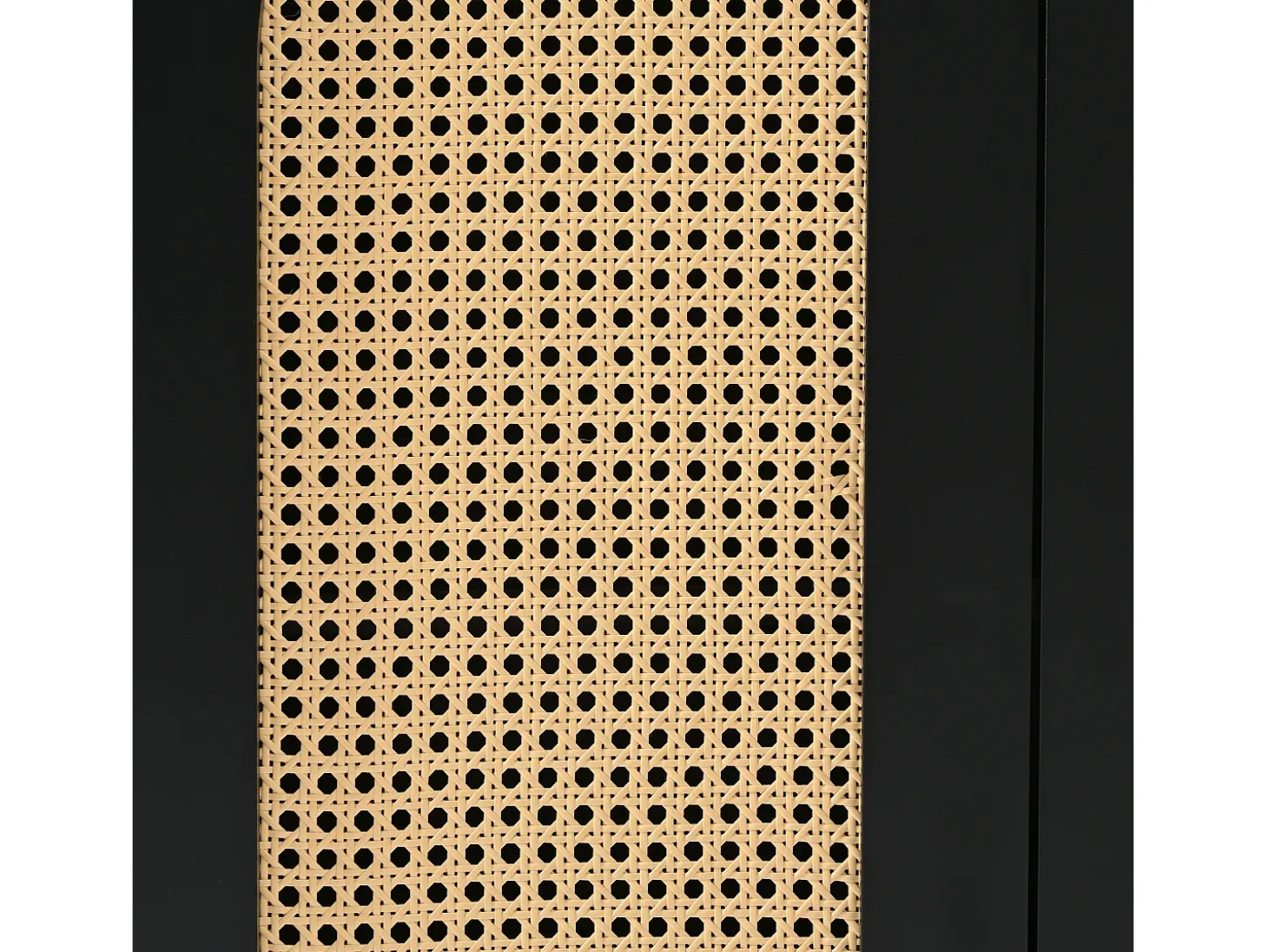 Aparador negro con 4 puertas de ratán y estantes regulables, tiradores de metal, para salón y comedor