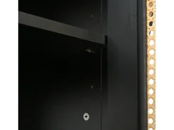 Aparador negro con 4 puertas de ratán y estantes regulables, tiradores de metal, para salón y comedor