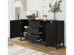 Aparador negro con 2 puertas y 3 cajones - Patrón Chevron