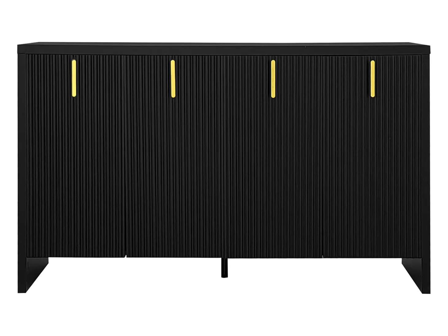 Aparador negro con 4 puertas a rayas y separadores ajustables, tiradores dorados