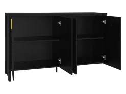 Aparador negro con 4 puertas a rayas y separadores ajustables, tiradores dorados