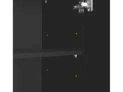 Aparador negro con 4 puertas a rayas y separadores ajustables, tiradores dorados