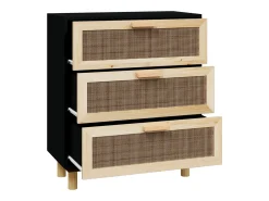 Aparador negro madera pino maciza y ratán natural 60x30x70 cm ES170923