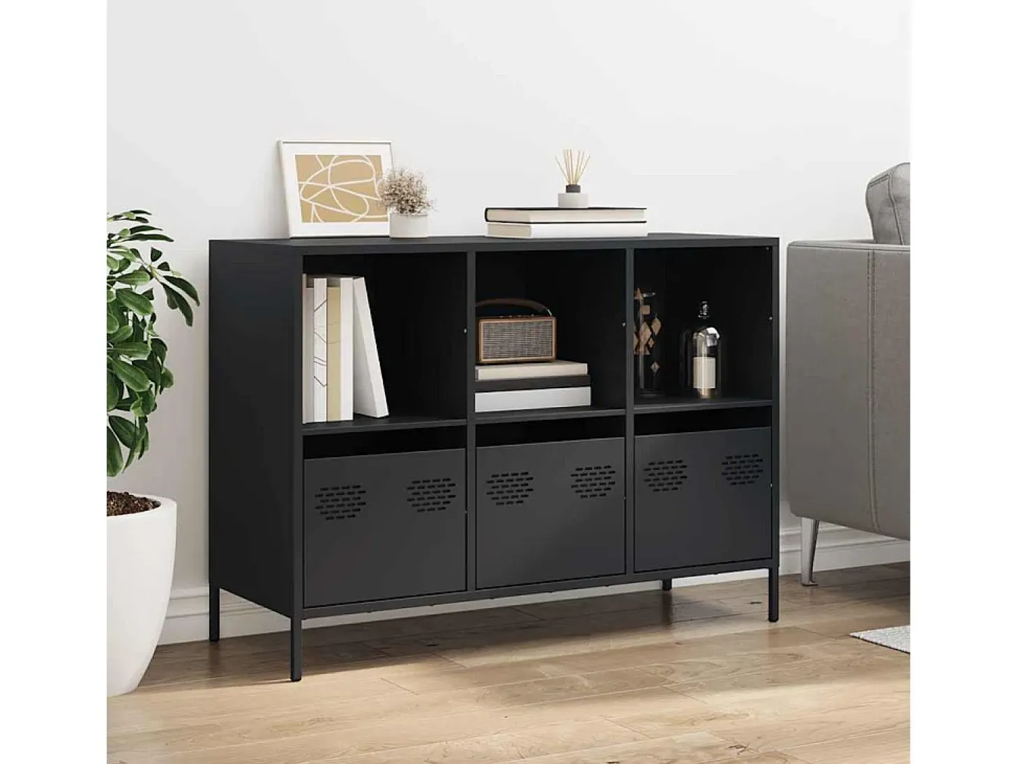 Aparador negro 101,5x39x73,5 cm acero laminado en frío