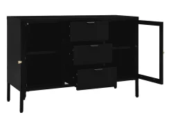Aparador Negro 105x35x70 cm Acero y cristal templado