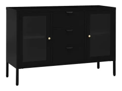 Aparador Negro 105x35x70 cm Acero y cristal templado