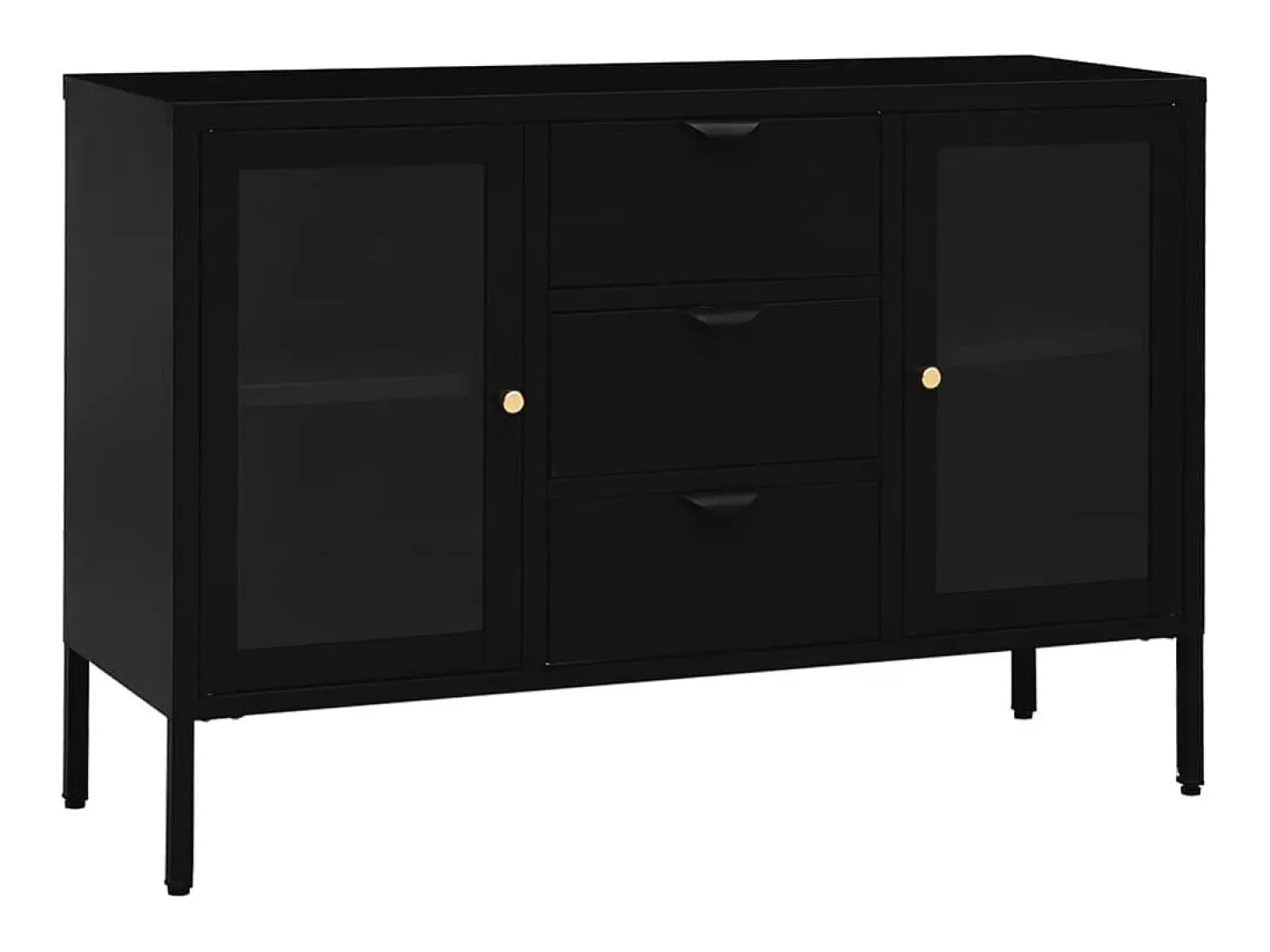 Aparador Negro 105x35x70 cm Acero y cristal templado