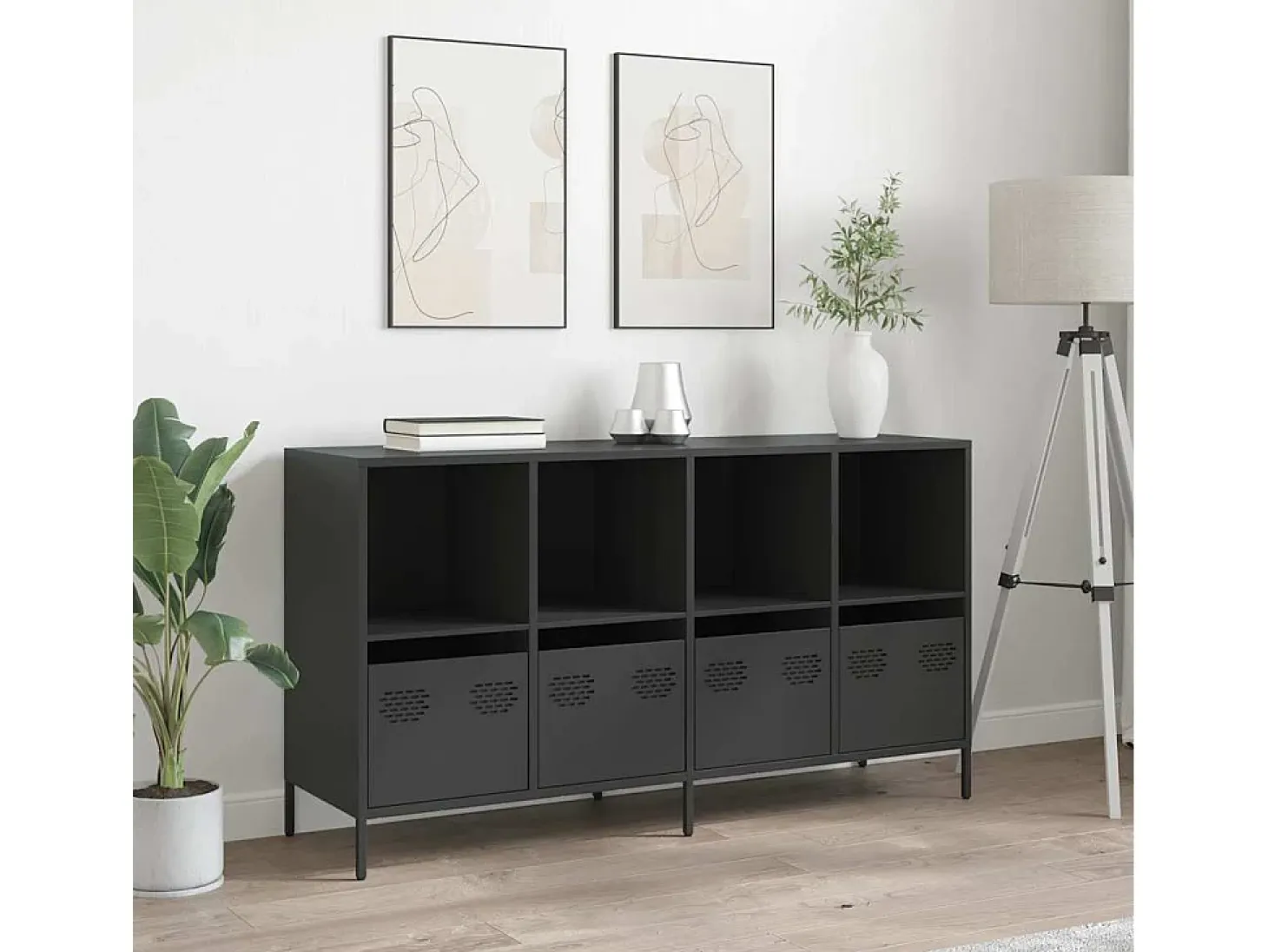 Aparador negro 135x39x73,5 cm acero laminado en frío