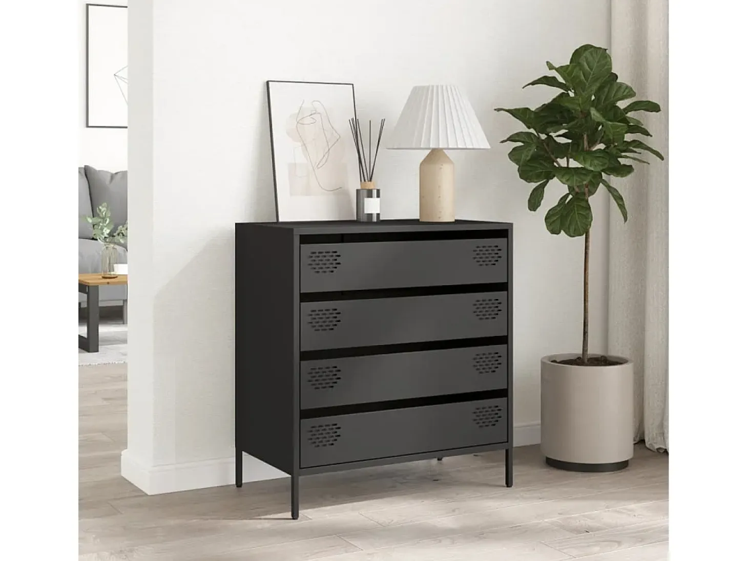 Aparador negro 68x39x73,5 cm acero laminado en frío