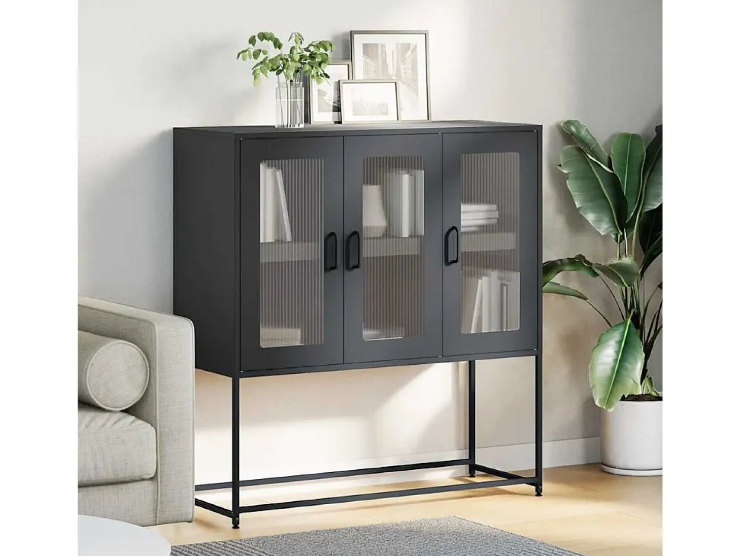 Aparador negro 100,5x39x107 cm acero laminado en frío