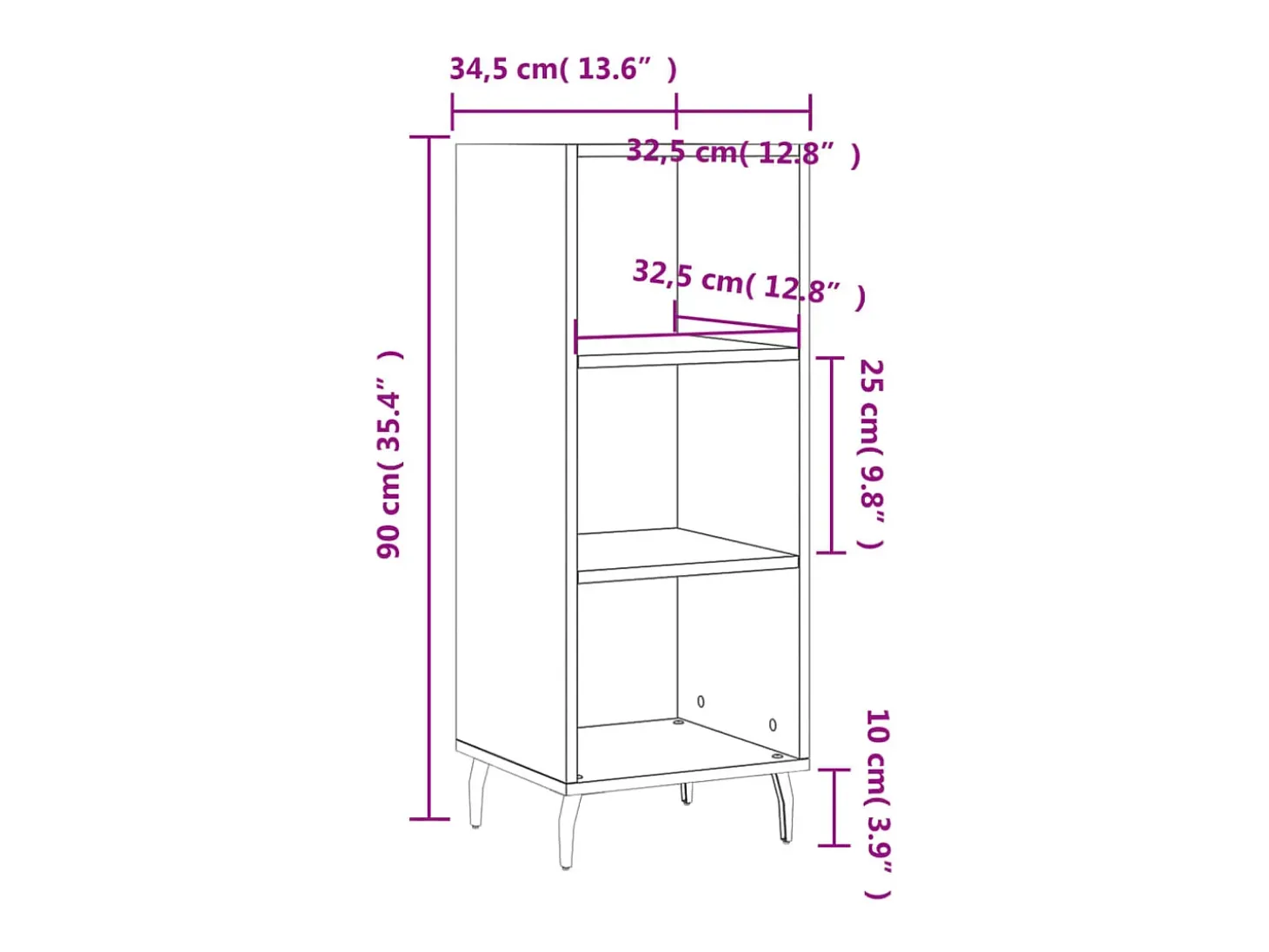 Aparador negro 34,5x32,5x90 cm madera de ingeniería