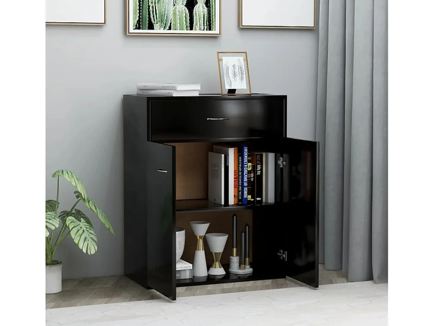 Aparador negro 60x30x75 cm madera de ingeniería
