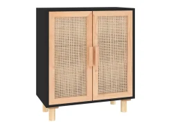 Aparador Negro 60x30x70 cm Madera maciza de pino y ratán natural