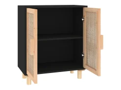 Aparador Negro 60x30x70 cm Madera maciza de pino y ratán natural