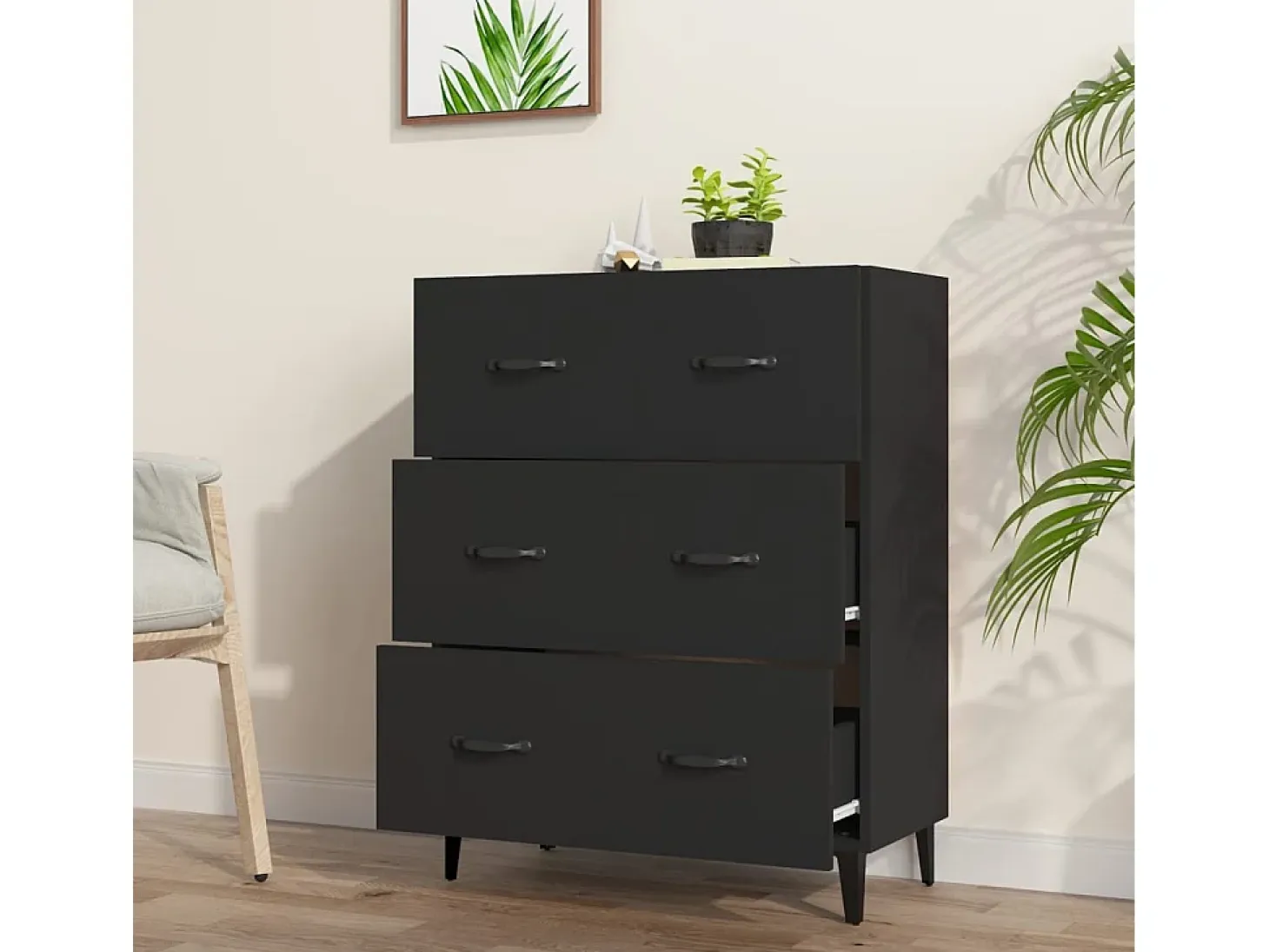 Aparador negro 69,5x34x90 cm madera de ingeniería