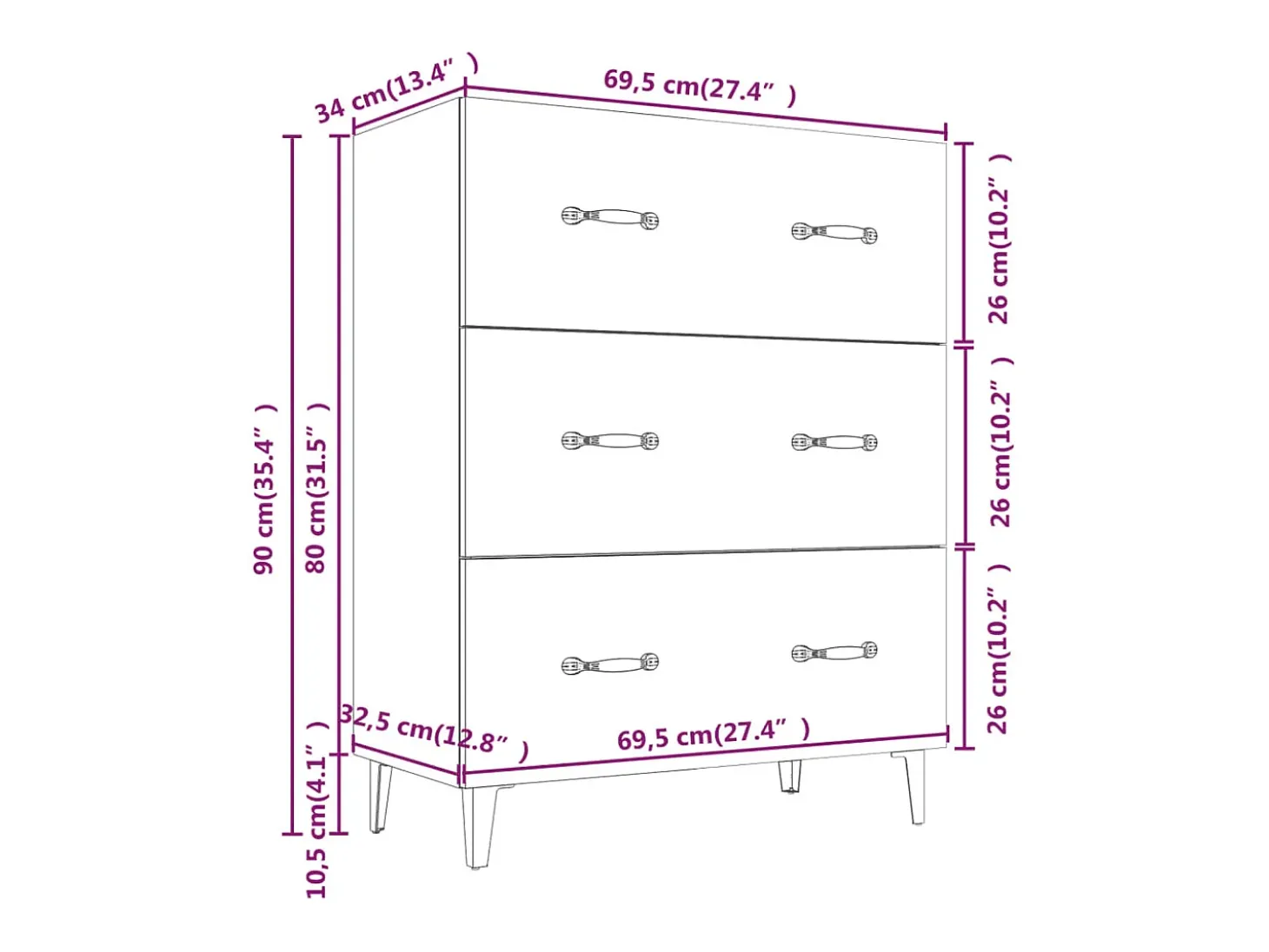 Aparador negro 69,5x34x90 cm madera de ingeniería