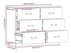Aparador Negro 100x40x75 cm Madera Maciza de Pino