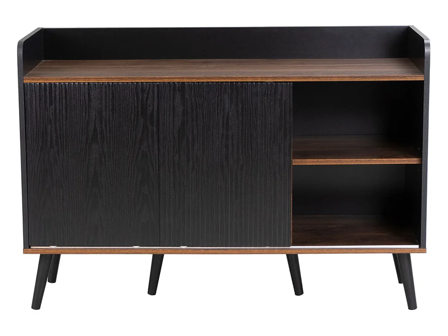 Aparador negro y color madera, con 3 cajones y 2 puertas, tiradores metálicos, para dormitorio y salón