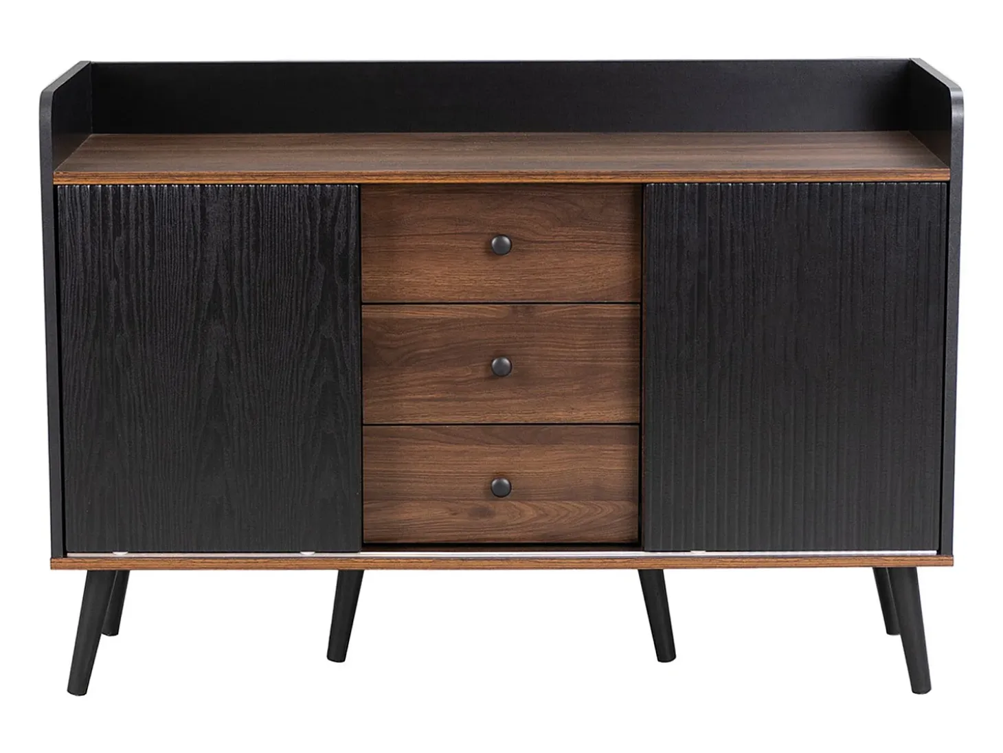 Aparador negro y color madera, con 3 cajones y 2 puertas, tiradores metálicos, para dormitorio y salón