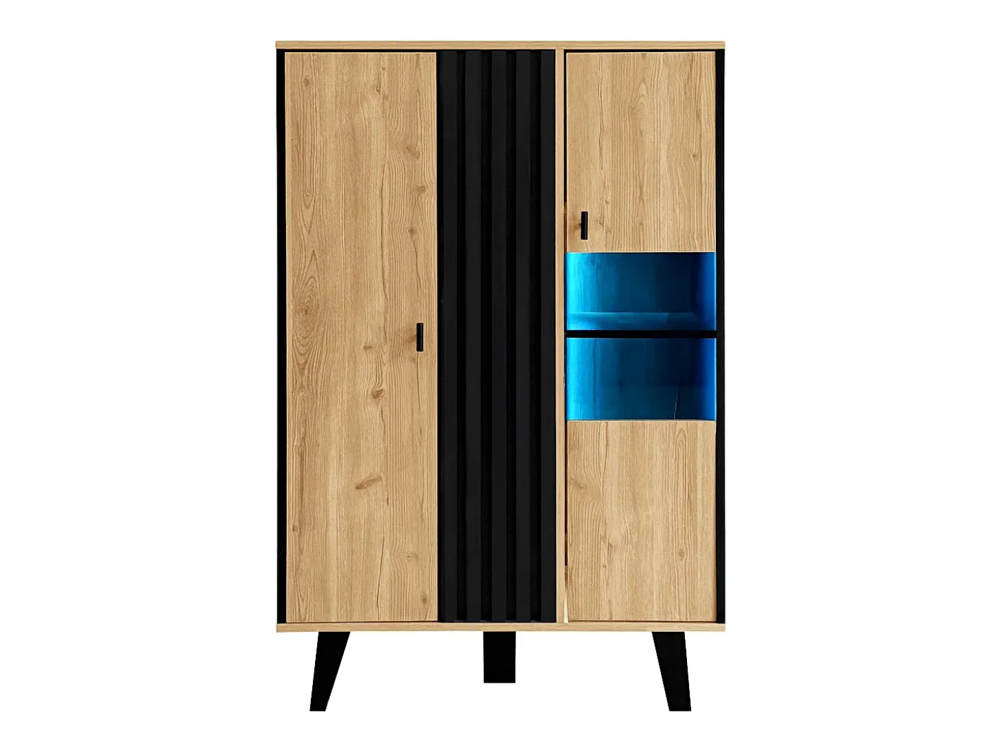 Aparador negro y madera 80x40x120cm con 2 puertas e iluminación LED