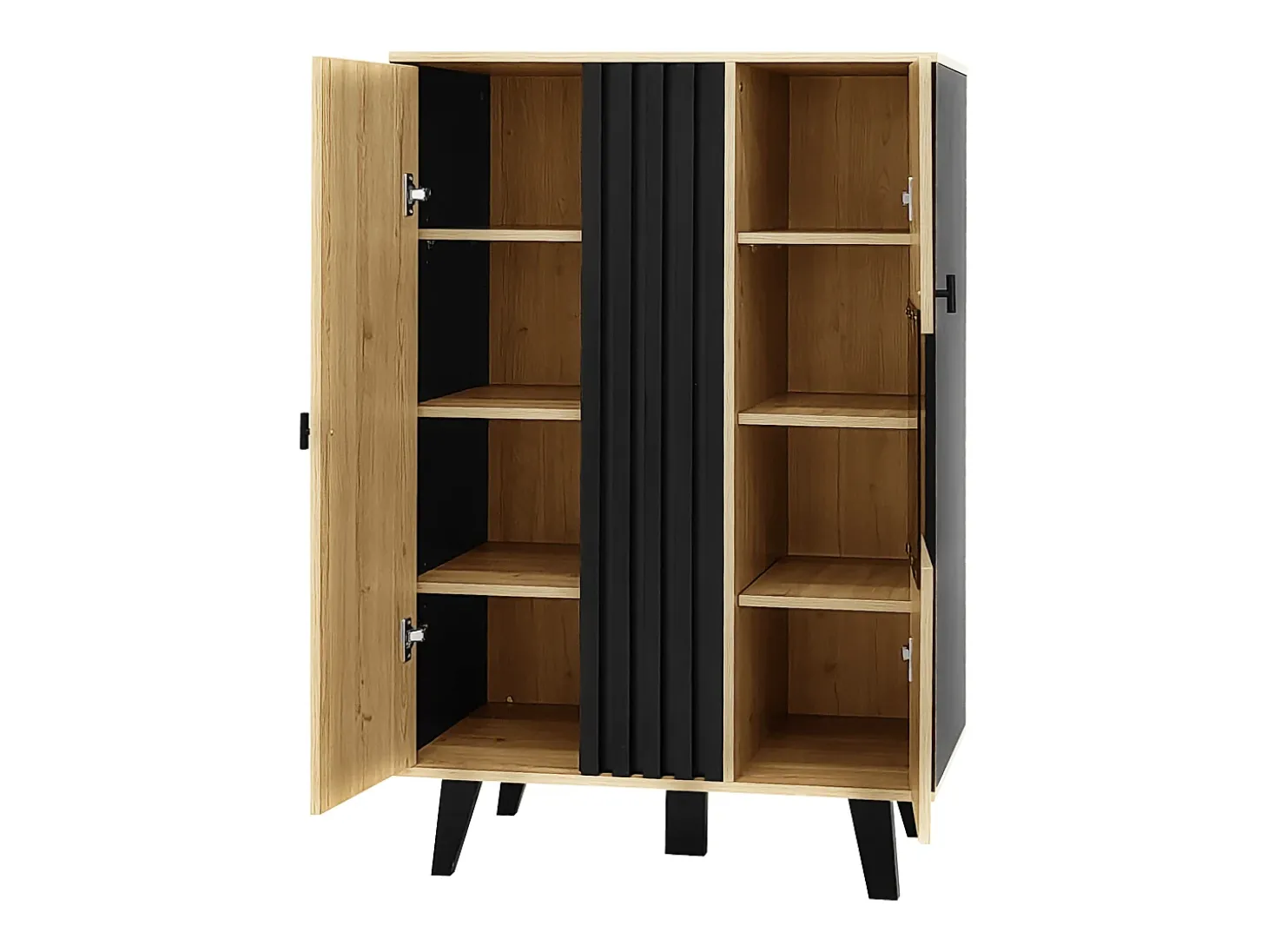 Aparador negro y madera 80x40x120cm con 2 puertas e iluminación LED