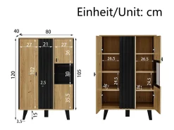 Aparador negro y madera 80x40x120cm con 2 puertas e iluminación LED
