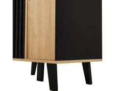 Aparador negro y madera 80x40x120cm con 2 puertas e iluminación LED