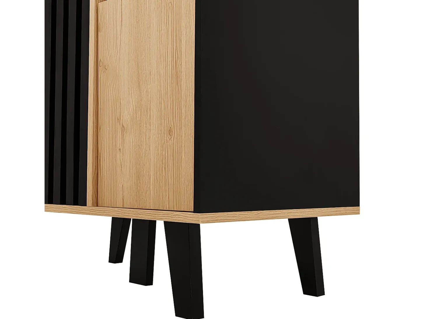 Aparador negro y madera 80x40x120cm con 2 puertas e iluminación LED