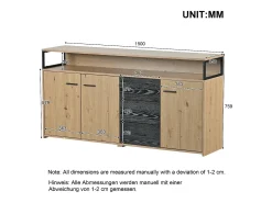 Aparador negro-marrón con 3 puertas y 3 cajones 150 x 35 x 75,9 cm, tablero de partículas