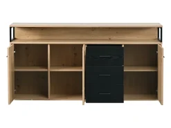 Aparador negro-marrón con 3 puertas y 3 cajones 150 x 35 x 75,9 cm, tablero de partículas