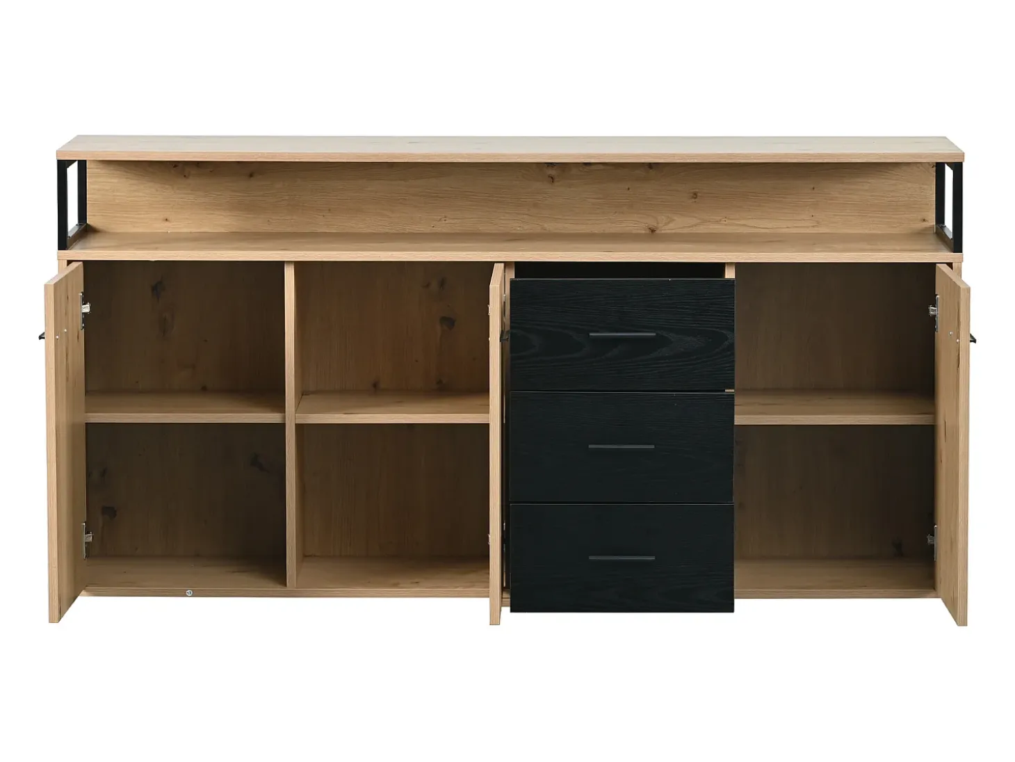 Aparador negro-marrón con 3 puertas y 3 cajones 150 x 35 x 75,9 cm, tablero de partículas