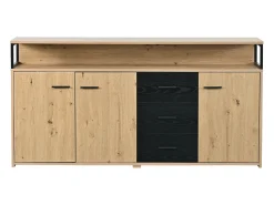 Aparador negro-marrón con 3 puertas y 3 cajones 150 x 35 x 75,9 cm, tablero de partículas