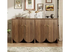 Aparador nogal 147×40×80 cm con 4 puertas, divisiones regulables Retro y elegante Almacenaje multifuncional