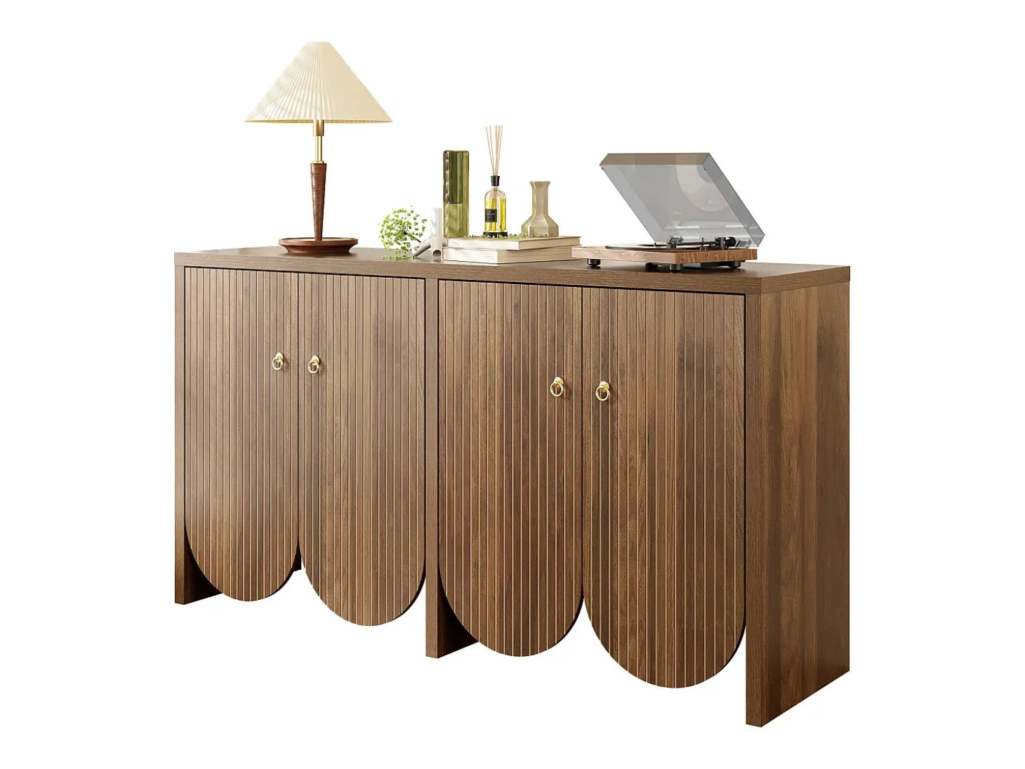 Aparador nogal 147×40×80 cm con 4 puertas, divisiones regulables Retro y elegante Almacenaje multifuncional