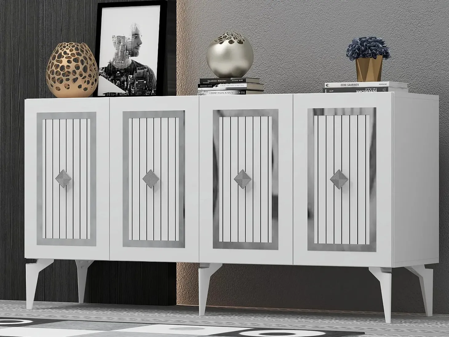 Aparador Nora Blanco Plata 150x40x79 cm