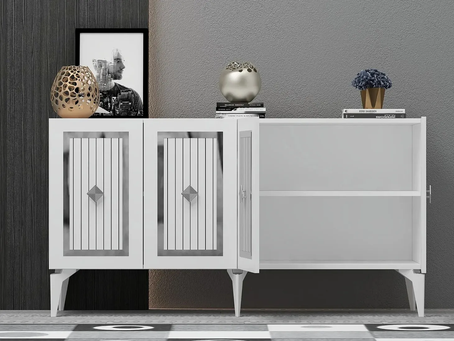 Aparador Nora Blanco Plata 150x40x79 cm