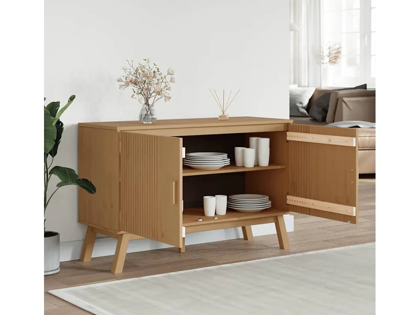 Aparador OLDEN madera maciza de pino marrón 114x43x73,5 cm