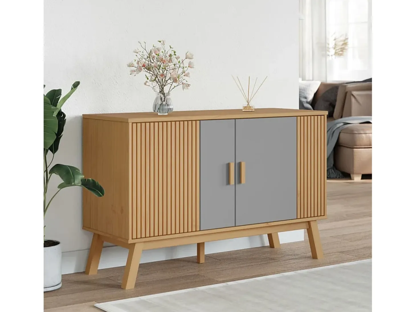 Aparador OLDEN madera maciza pino gris y marrón 114x43x73,5 cm