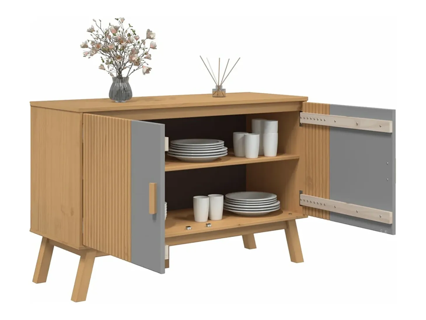 Aparador OLDEN madera maciza pino gris y marrón 114x43x73,5 cm
