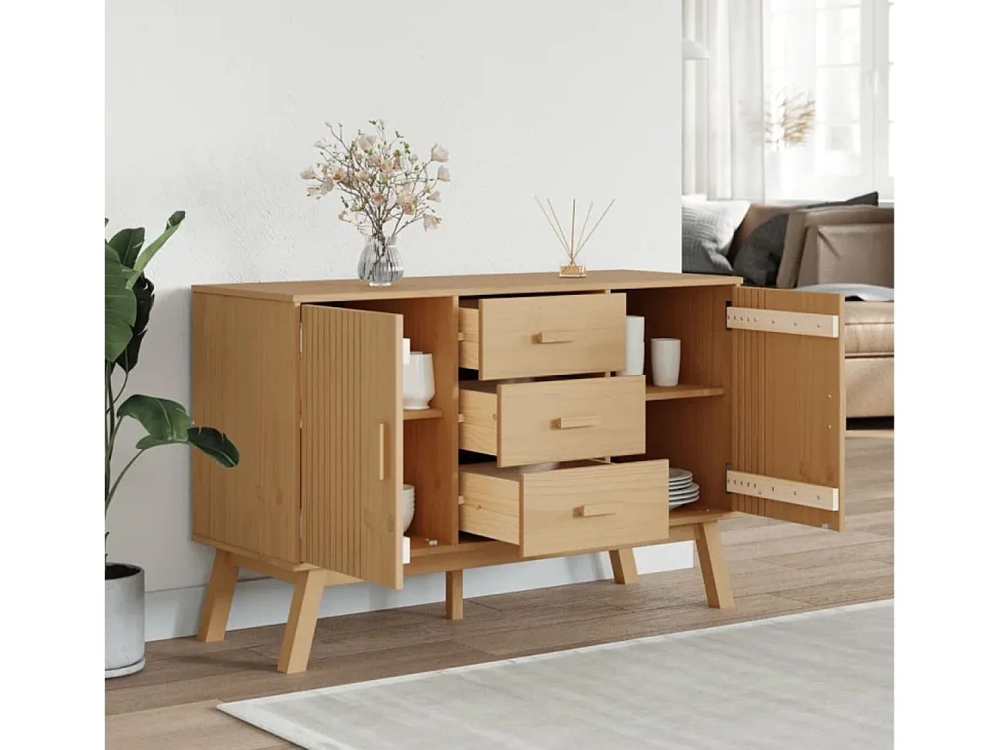 Aparador OLDEN marrón 114x43x73,5 cm madera maciza de pino
