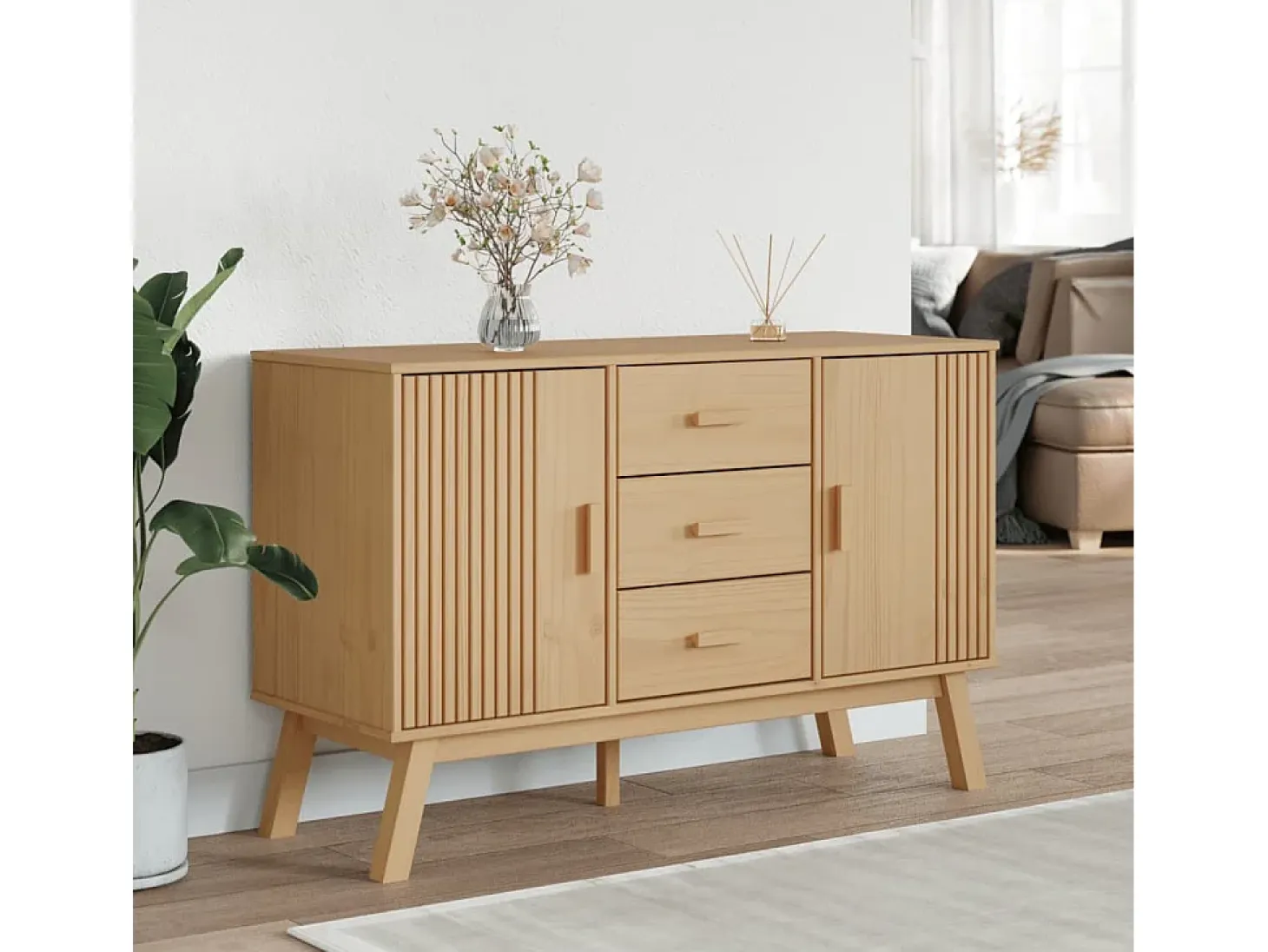 Aparador OLDEN marrón 114x43x73,5 cm madera maciza de pino