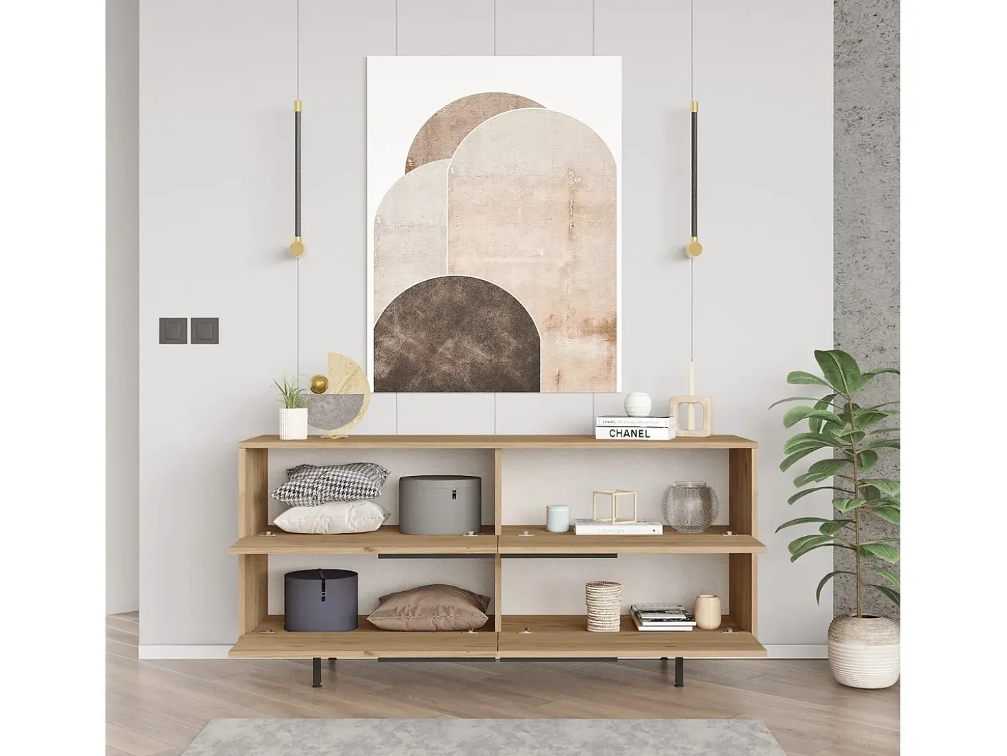 Aparador On3-S color nogal 160x44.5x74.3 cm