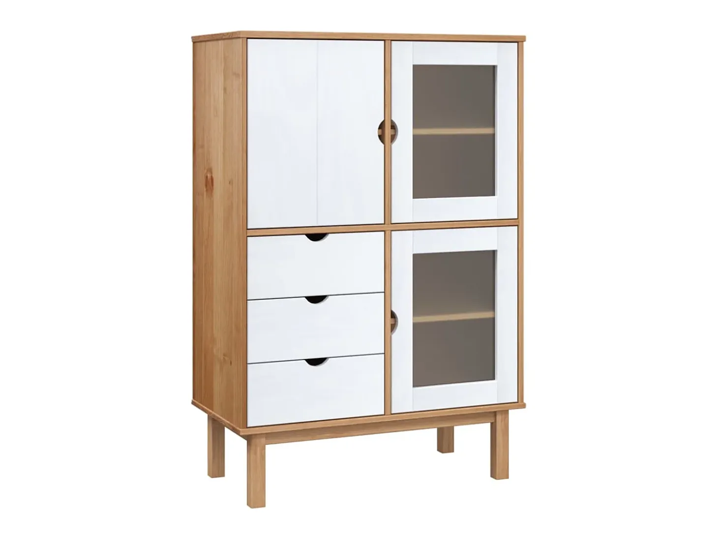 Aparador OTTA madera maciza pino marrón y blanco 85x43x125 cm ES21049
