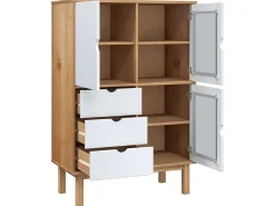 Aparador OTTA madera maciza pino marrón y blanco 85x43x125 cm ES21049