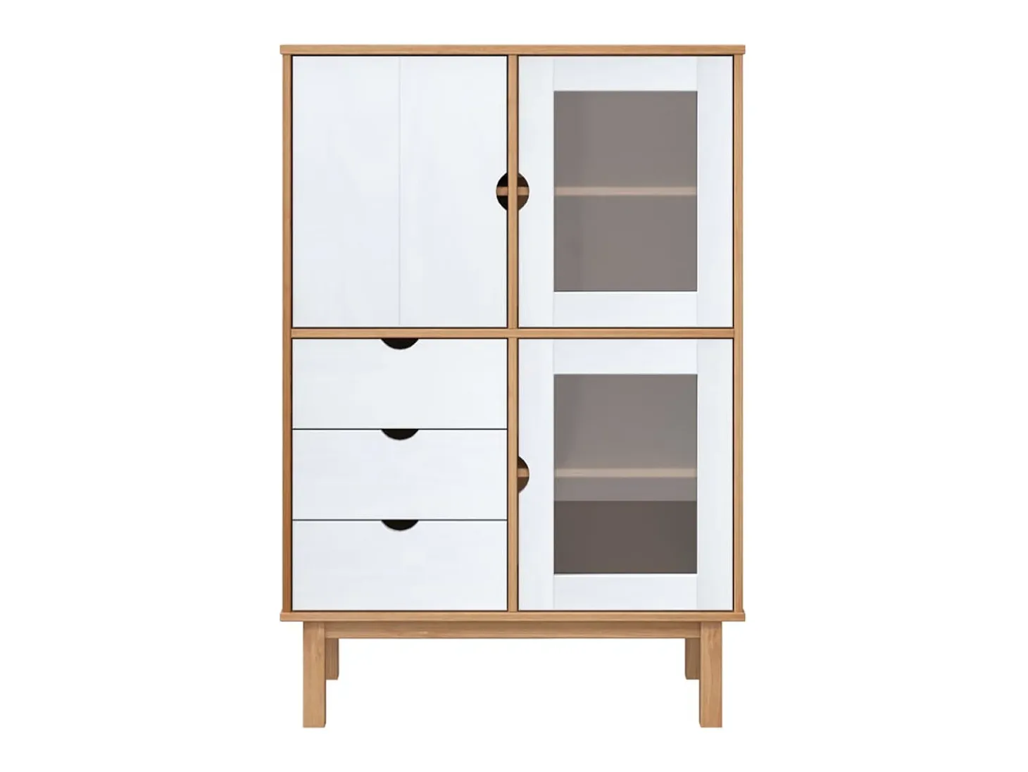 Aparador OTTA madera maciza pino marrón y blanco 85x43x125 cm ES21049
