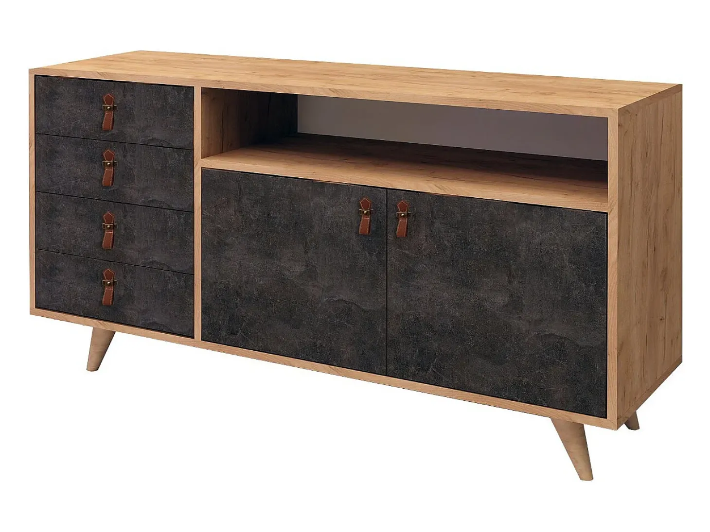Aparador Pagina color roble Gris oscuro 140x40x86 cm
