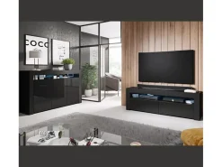 Aparador para Salón comedor en Negro con LED 155x37x91,5cm Aker