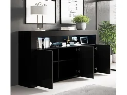 Aparador para Salón comedor en Negro con LED 155x37x91,5cm Aker