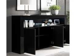 Aparador para Salón comedor en Negro con LED 155x37x91,5cm Aker